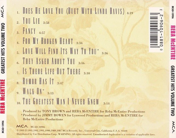 Reba McEntire - Greatest Hits Volume Two (CD) - Image 2