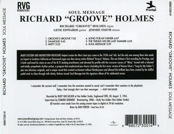 Richard "Groove" Holmes - Soul Message (CD) - Image 2