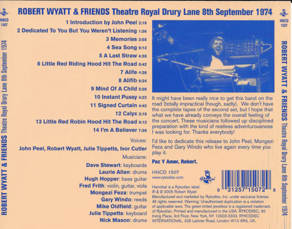 Robert Wyatt & Friends* - Theatre Royal Drury Lane 8th September 1974 (CD) - Image 2