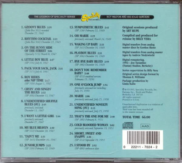 Roy Milton & His Solid Senders - Vol. 2: Groovy Blues (CD) - Image 3