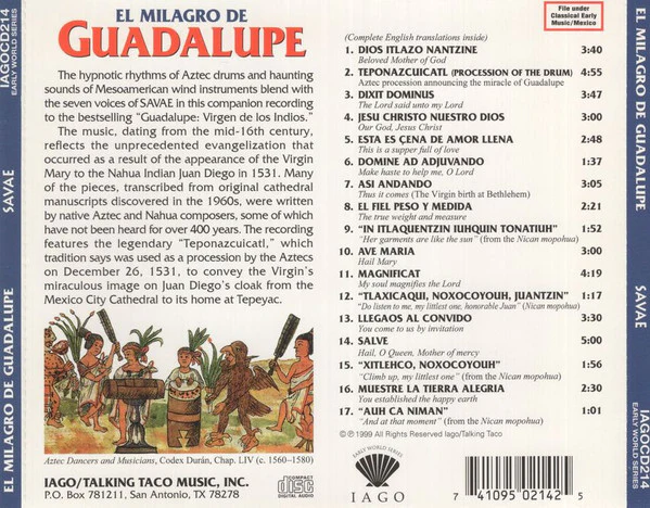 San Antonio Vocal Arts Ensemble - El Milagro De Guadalupe (CD) - Image 2