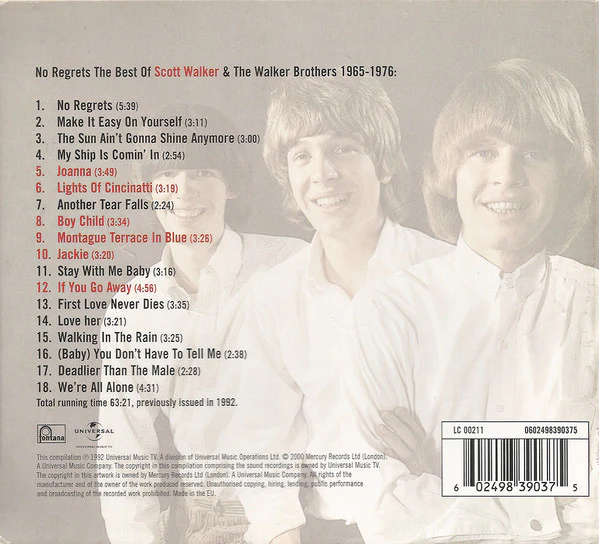 Scott Walker And The Walker Brothers - No Regrets (The Best Of Scott Walker And The Walker Brothers - 1965 - 1976) (CD) - Image 2
