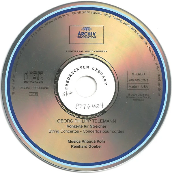 Georg Philipp Telemann, Musica Antiqua Köln, Reinhard Goebel - String Concertos (CD) - Image 3