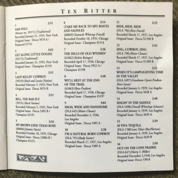 Tex Ritter - The Country Music Hall Of Fame (CD) - Image 2