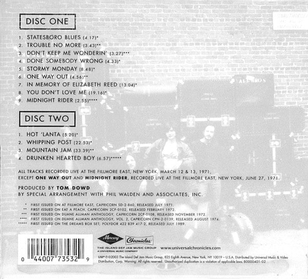 The Allman Brothers Band - The Allman Brothers Band At Fillmore East (CD) - Image 2