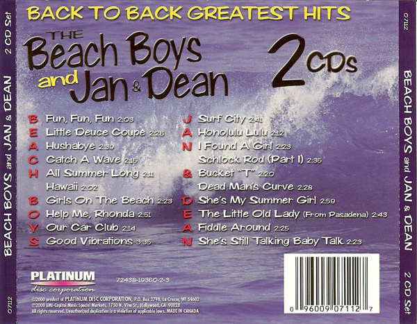 The Beach Boys And Jan & Dean - Back To Back Greatest Hits (CD) - Image 2