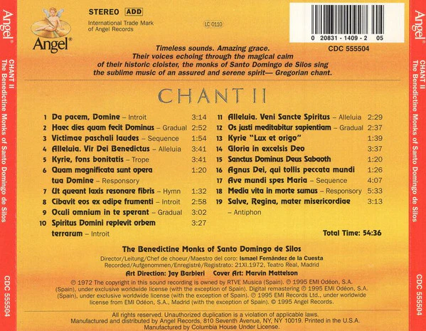 Coro De Monjes Del Monasterio De Santo Domingo De Silos - Chant II (CD) - Image 2