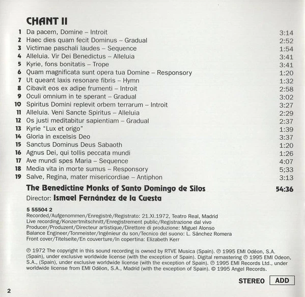 Coro De Monjes Del Monasterio De Santo Domingo De Silos - Chant II (CD) - Image 5
