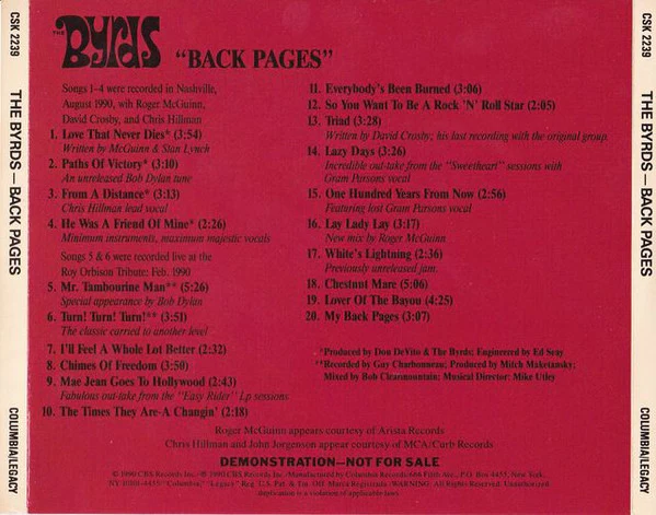 The Byrds - Back Pages (The Ultimate Radio Sampler) (CD) - Image 2
