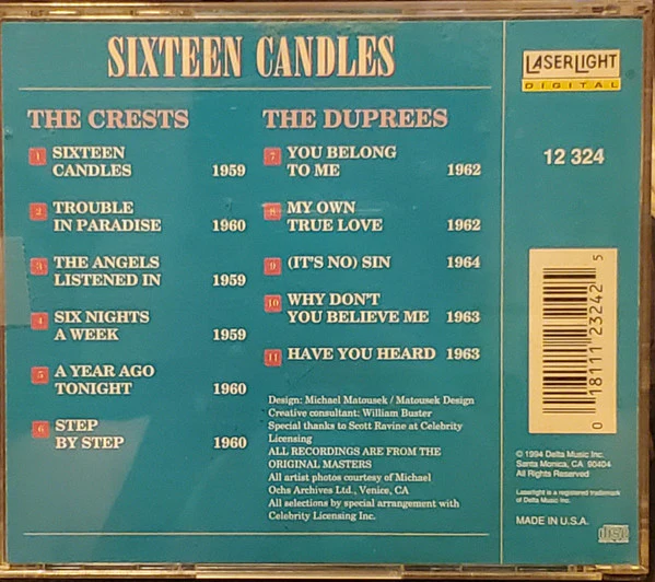 The Crests, The Duprees - Sixteen Candles The Very Best Of (CD) - Image 2