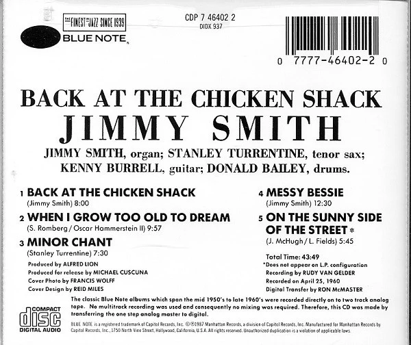 The Incredible Jimmy Smith* - Back At The Chicken Shack (CD) - Image 2