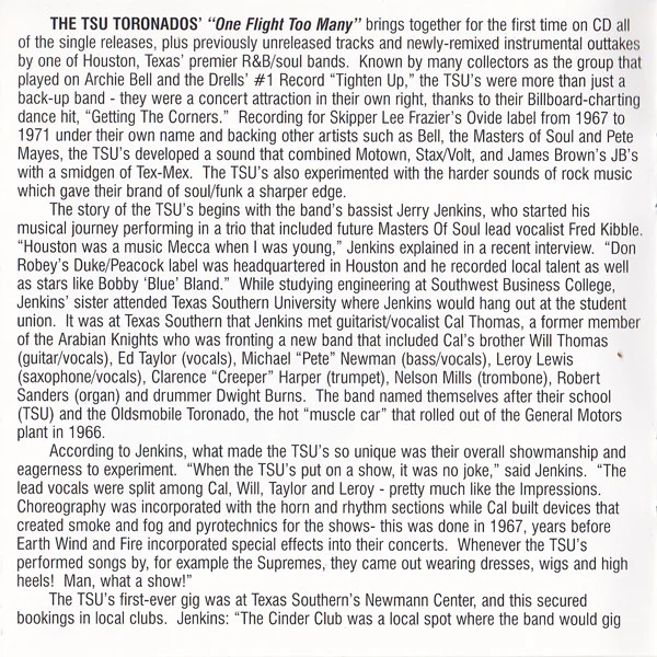 The T.S.U. Toronadoes - One Flight Too Many - Rare And Unreleased Houston Funk From The Vaults Of Ovide Records 1968-1969 (CD) - Image 4