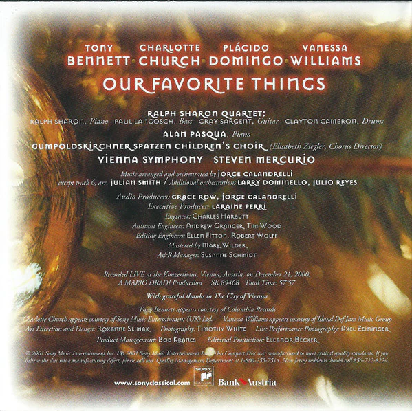 Tony Bennett • Charlotte Church • Placido Domingo • Vanessa Williams - Our Favorite Things (CD) - Image 5