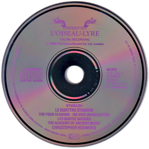 Vivaldi* - The Academy Of Ancient Music, Christopher Hogwood, Alison Bury, Catherine Mackintosh, Christopher Hirons, John Holloway - Le Quattro Stagioni = The Four Seasons = Die Vier Jahreszeiten = Les Quatre Saisons (CD) - Image 3